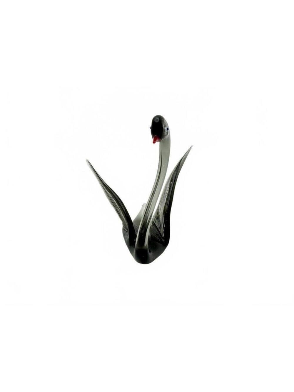 Vintage Mini Hand Blown Art Glass Swan Figurine Black Gray Red Beak Murano-Style - Picture 5 of 5